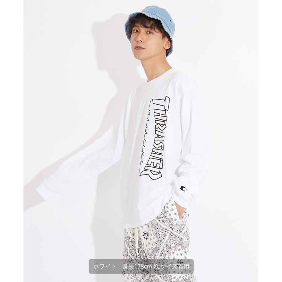 STARTER×THRASHER スターター×スラッシャー 長袖Tシャツ メンズ ロンT ロゴT プリントTシャツ クルーネック ゆったり 大きいサイズ 白 黒 ブランド | improves | 02