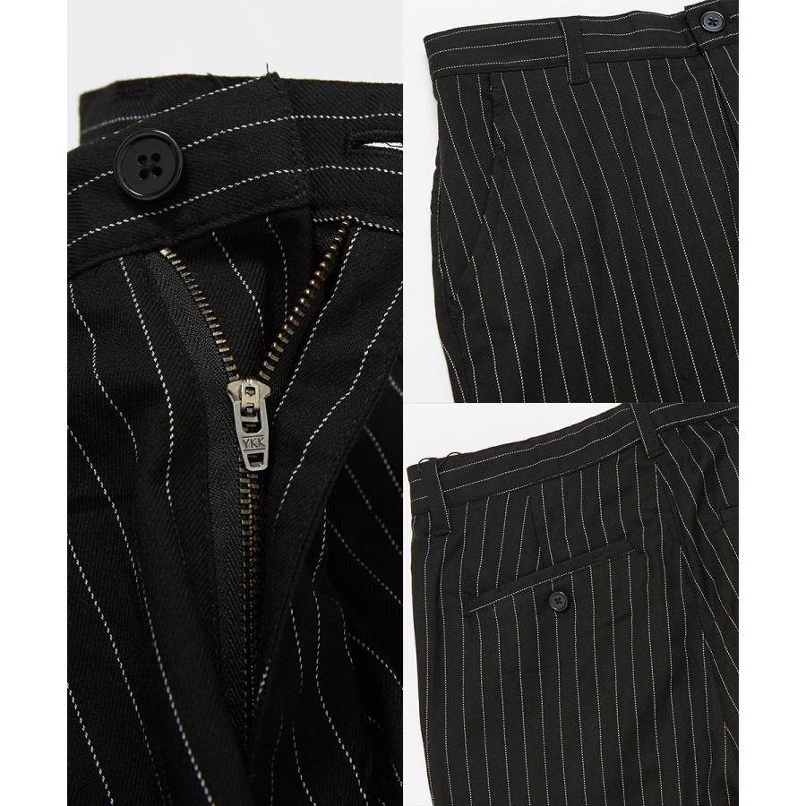 スラックス メンズ TR素材 スーツ生地 フレアパンツ 無地 ペンシルストライプ柄 ストライプパンツ シューカットパンツ トラウザーパンツ 黒 improves | improves | 17