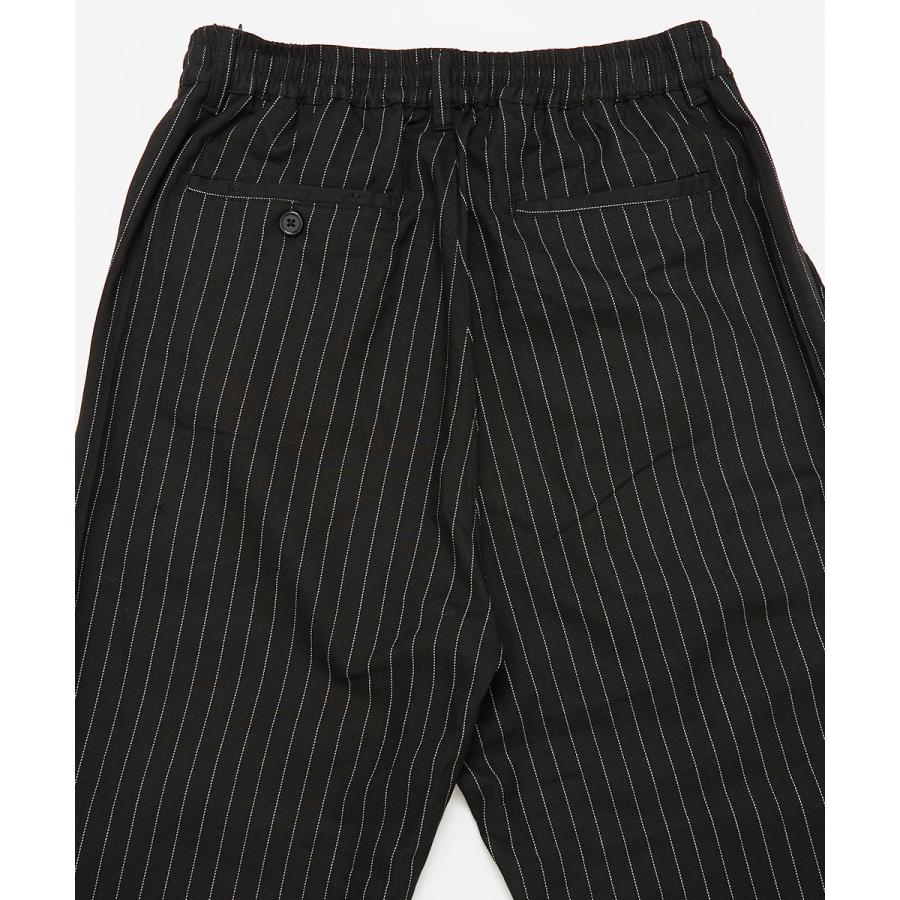 スラックス メンズ TR素材 スーツ生地 裾ジップ ワイドパンツ ウエストゴム 無地 ペンシルストライプ柄 ストライプパンツ サルエルパンツ 黒 improves | improves | 13