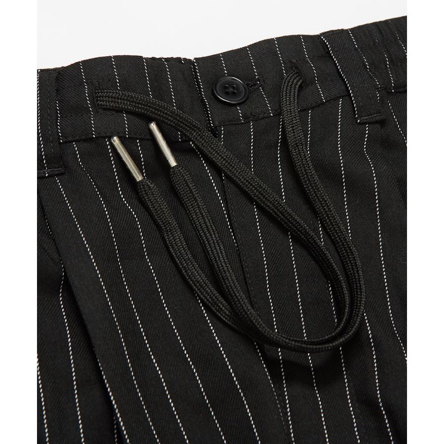 スラックス メンズ TR素材 スーツ生地 裾ジップ ワイドパンツ ウエストゴム 無地 ペンシルストライプ柄 ストライプパンツ サルエルパンツ 黒 improves | improves | 16