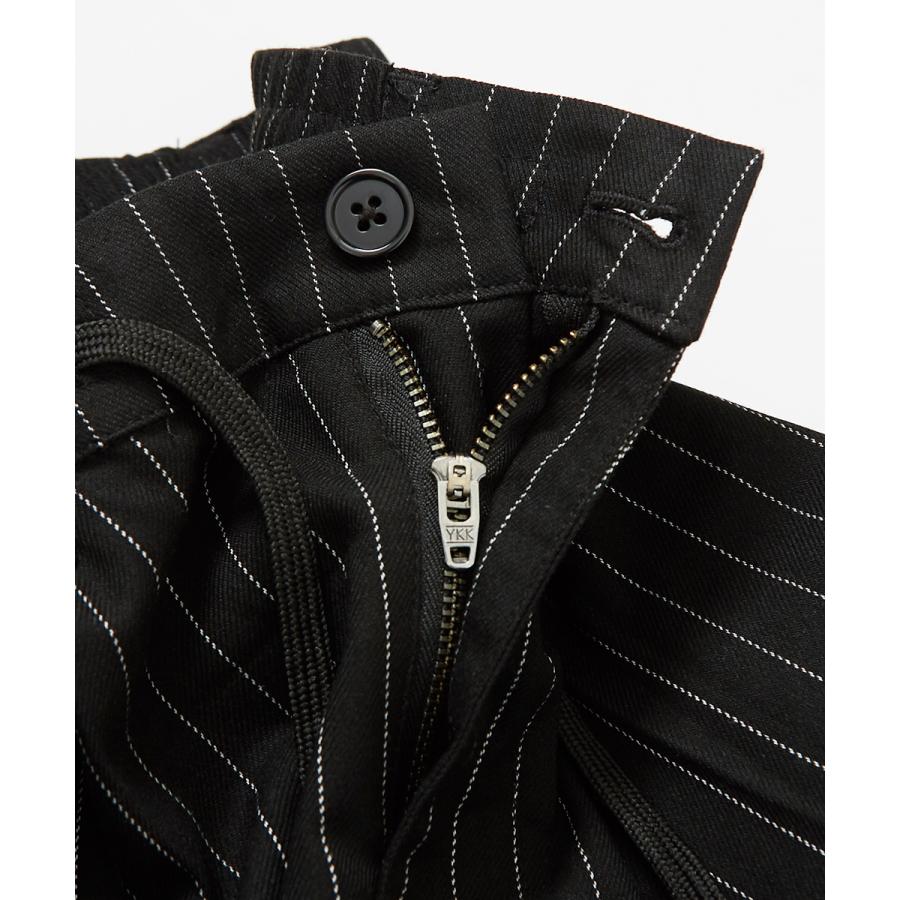 スラックス メンズ TR素材 スーツ生地 裾ジップ ワイドパンツ ウエストゴム 無地 ペンシルストライプ柄 ストライプパンツ サルエルパンツ 黒 improves | improves | 17