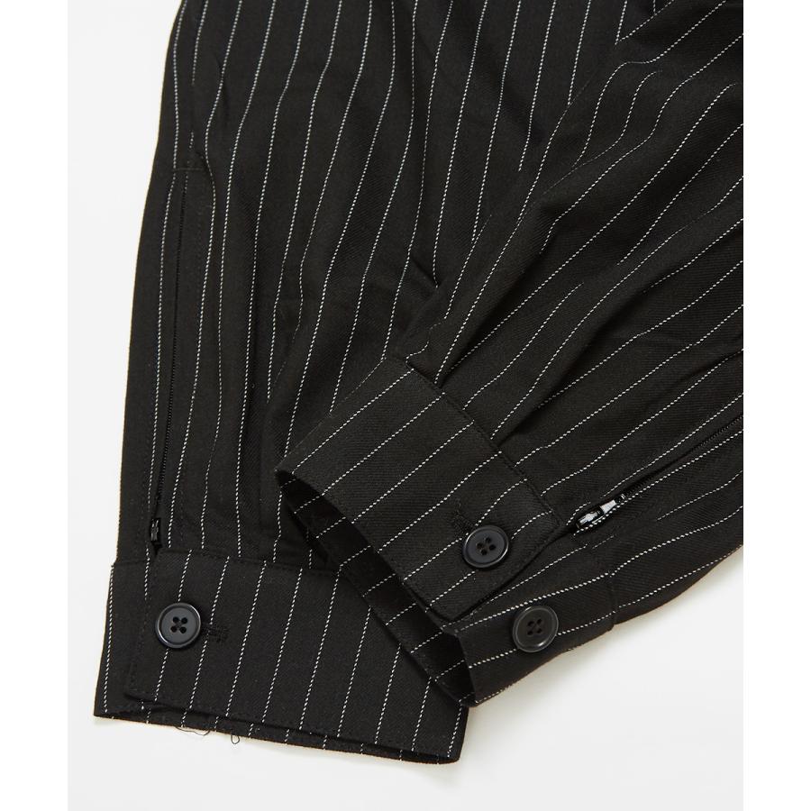 スラックス メンズ TR素材 スーツ生地 裾ジップ ワイドパンツ ウエストゴム 無地 ペンシルストライプ柄 ストライプパンツ サルエルパンツ 黒 improves | improves | 18