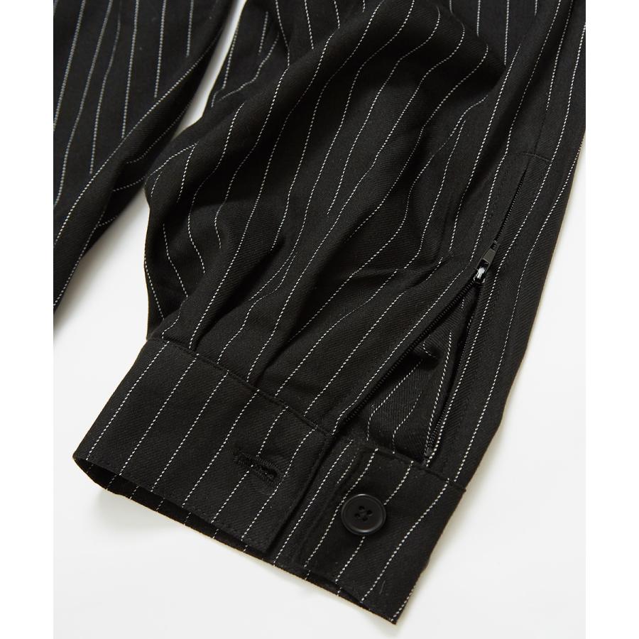 スラックス メンズ TR素材 スーツ生地 裾ジップ ワイドパンツ ウエストゴム 無地 ペンシルストライプ柄 ストライプパンツ サルエルパンツ 黒 improves | improves | 19