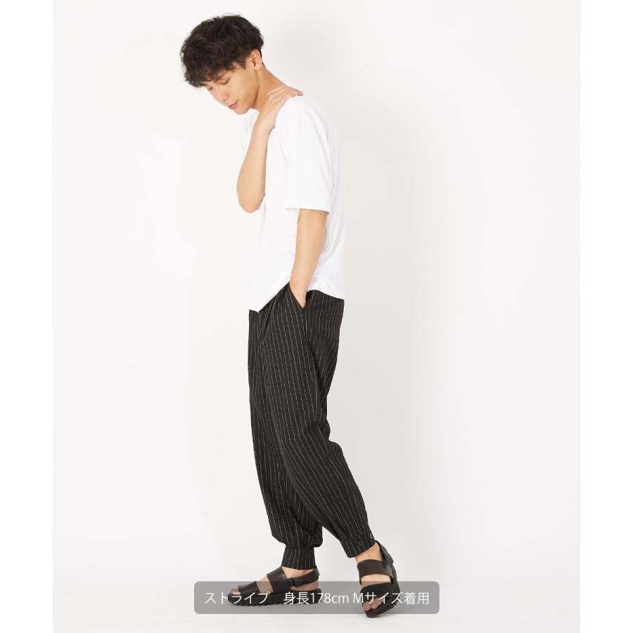 スラックス メンズ TR素材 スーツ生地 裾ジップ ワイドパンツ ウエストゴム 無地 ペンシルストライプ柄 ストライプパンツ サルエルパンツ 黒 improves | improves | 08