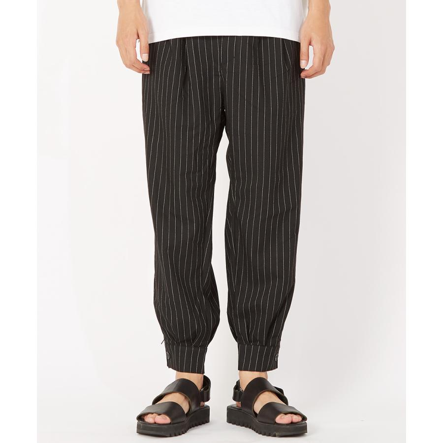 スラックス メンズ TR素材 スーツ生地 裾ジップ ワイドパンツ ウエストゴム 無地 ペンシルストライプ柄 ストライプパンツ サルエルパンツ 黒 improves | improves | 09