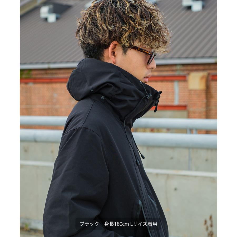 マウンテンパーカー メンズ 防寒 中綿 ダウン ジャケット 撥水 ミニリップ 止水ジップ ボリュームネック ミリタリーパーカー 秋冬アウター 白 黒 | improves | 04