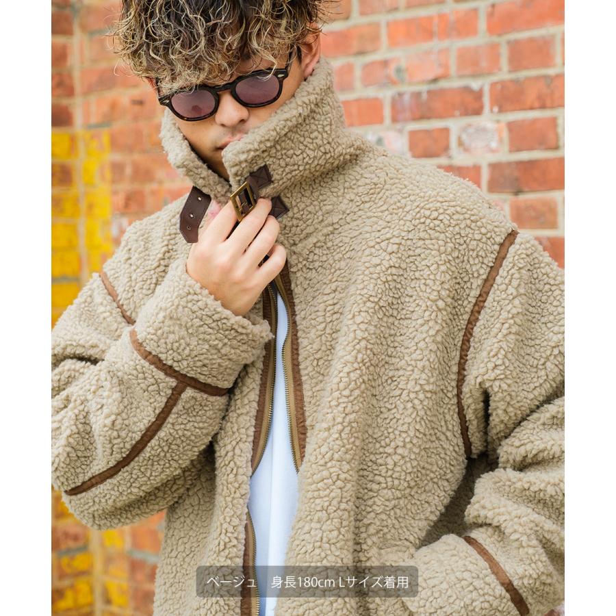 B-3ボアブルゾン メンズ ビッグ スタンドカラー ジャケット シープボア ジャンバー ボアジャケット B3 ミリタリー フライトジャケット モコモコ improves | improves | 03