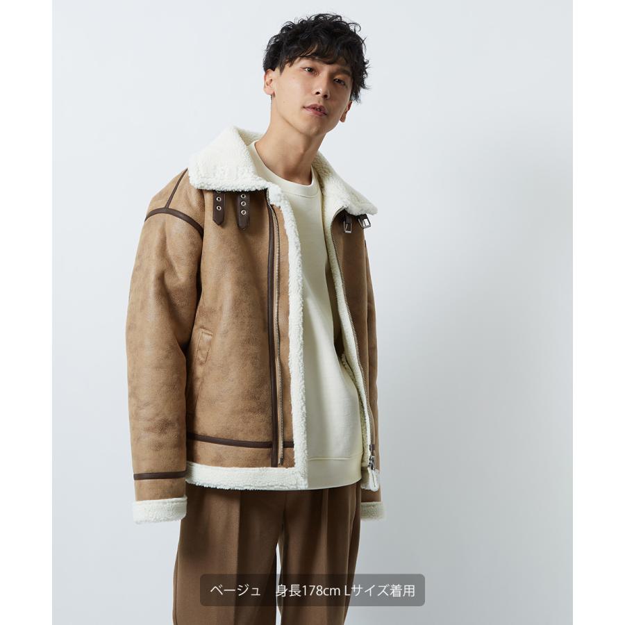 ボアジャケット メンズ 裏ボア ミリタリージャケット B-3 ボアアウター 無地 黒 茶 ブルゾン ムートンジャケット improves | improves | 11