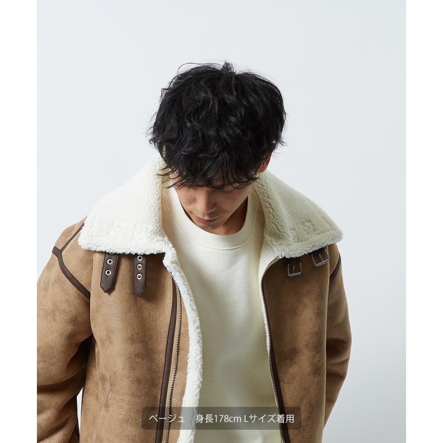 ボアジャケット メンズ 裏ボア ミリタリージャケット B-3 ボアアウター 無地 黒 茶 ブルゾン ムートンジャケット improves | improves | 13