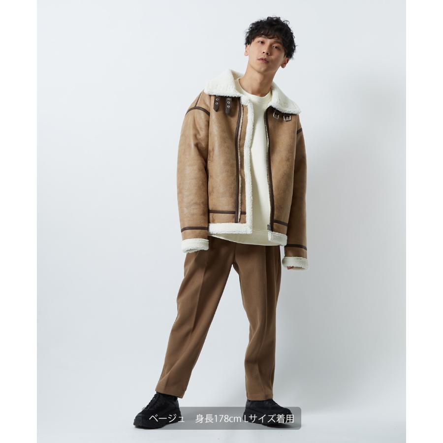 ボアジャケット メンズ 裏ボア ミリタリージャケット B-3 ボアアウター 無地 黒 茶 ブルゾン ムートンジャケット improves | improves | 14