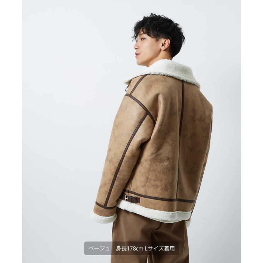 ボアジャケット メンズ 裏ボア ミリタリージャケット B-3 ボアアウター 無地 黒 茶 ブルゾン ムートンジャケット improves | improves | 15