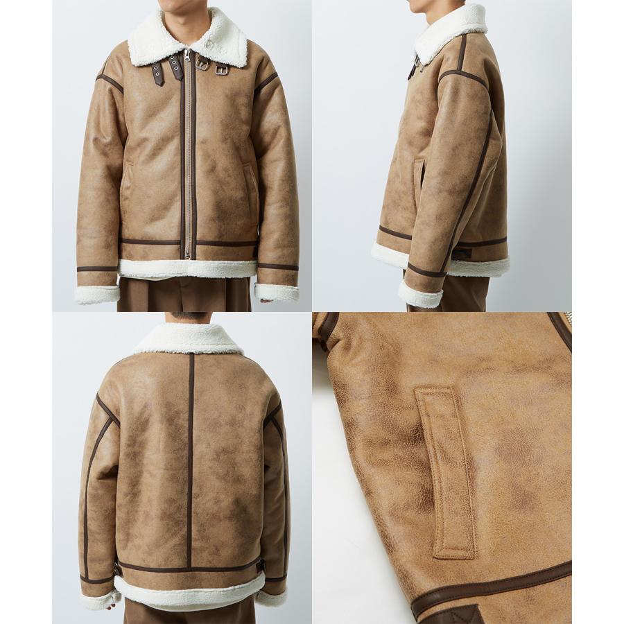 ボアジャケット メンズ 裏ボア ミリタリージャケット B-3 ボアアウター 無地 黒 茶 ブルゾン ムートンジャケット improves | improves | 16