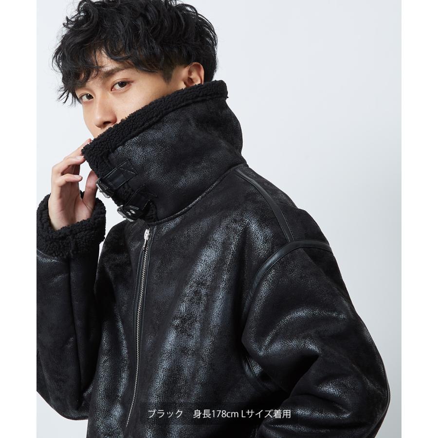 ボアジャケット メンズ 裏ボア ミリタリージャケット B-3 ボアアウター 無地 黒 茶 ブルゾン ムートンジャケット improves | improves | 04