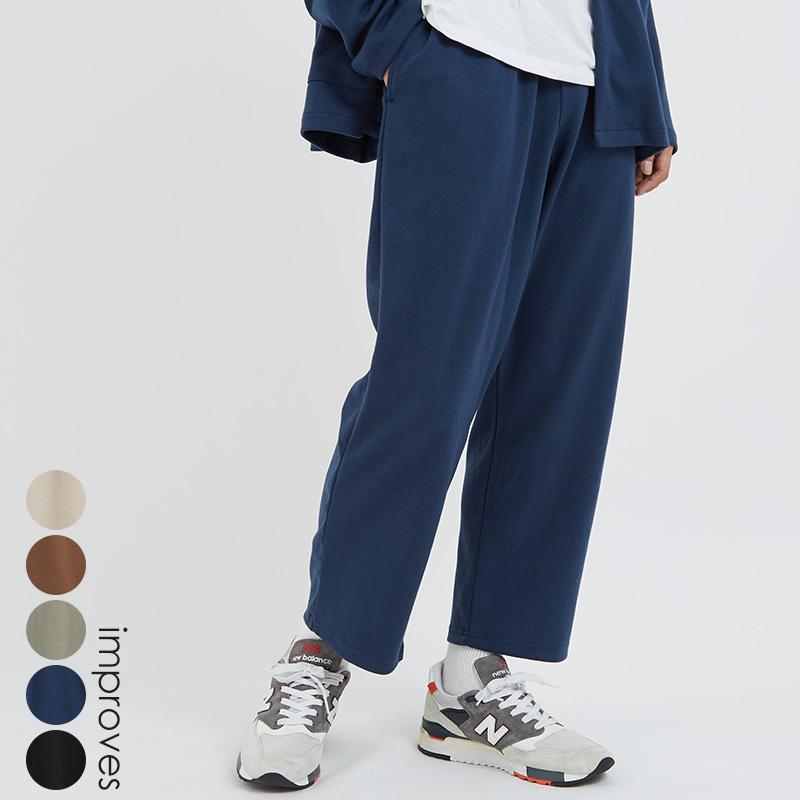 ワイドパンツ メンズ スラックス セットアップ可能 テーパード ウエストゴム ポンチ スウェット オーバーサイズ 大きいサイズ イージーパンツ improves | improves