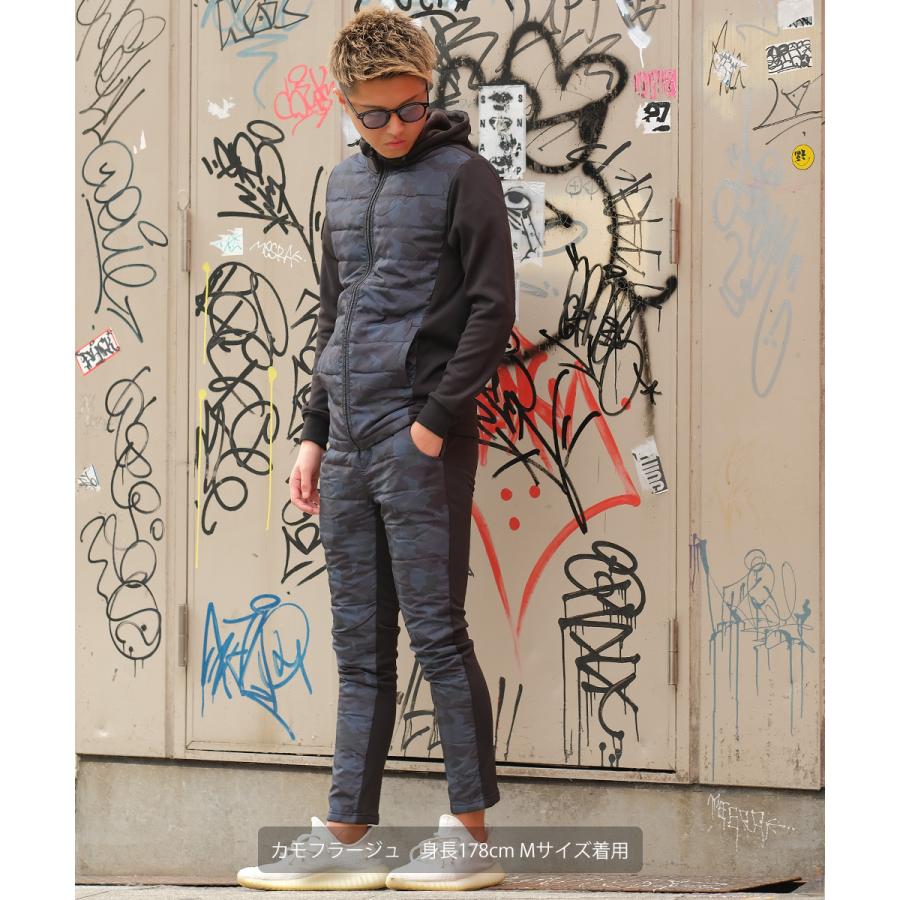 ジョガーパンツ メンズ 裏起毛 ダウンフェザー入り ウエストゴム セットアップ可能 スリム ダウンパンツ カモフラ柄 迷彩柄 improves | improves | 01