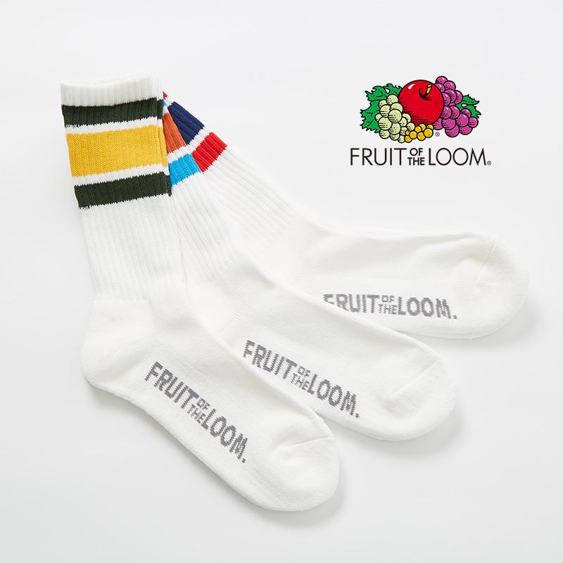 FRUIT OF THE LOOM フルーツオブザルーム ソックス メンズ 3足セット ライン ボーダー クルーソックス ハイソックス 靴下 くつした ブランド | FRUIT OF THE LOOM
