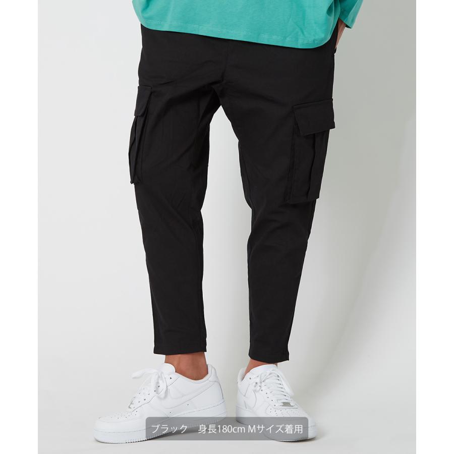 カーゴパンツ メンズ サルエル テーパード アンクル丈 ストレッチ 無地 黒 緑 青 アンクルパンツ ミリタリー キレイめ キレカジ シンプル improves | improves | 02