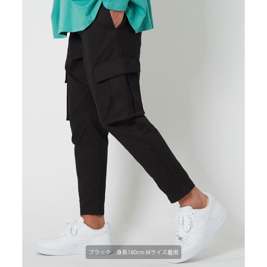 カーゴパンツ メンズ サルエル テーパード アンクル丈 ストレッチ 無地 黒 緑 青 アンクルパンツ ミリタリー キレイめ キレカジ シンプル improves | improves | 03