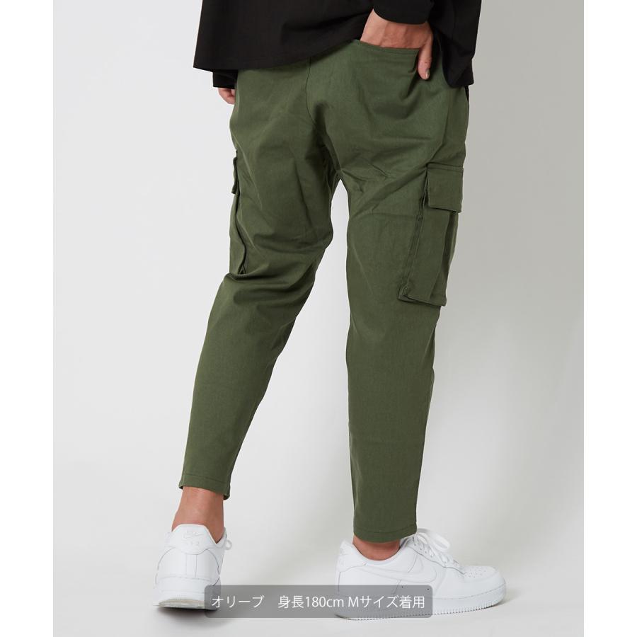 カーゴパンツ メンズ サルエル テーパード アンクル丈 ストレッチ 無地 黒 緑 青 アンクルパンツ ミリタリー キレイめ キレカジ シンプル improves | improves | 08