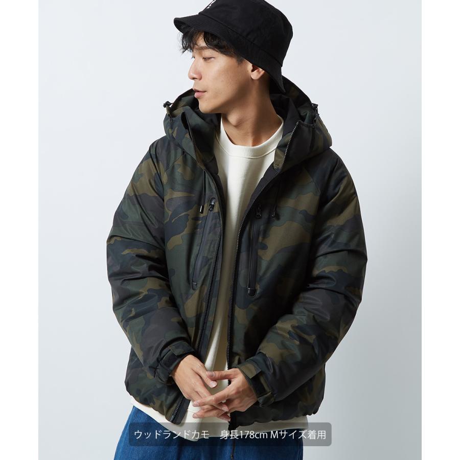 中綿ジャケット メンズ 防寒 撥水 ストレッチ スタンドネック フードジャケット 迷彩柄 カモフラ柄 無地 黒 緑 ダウンジャケット improves | improves | 01