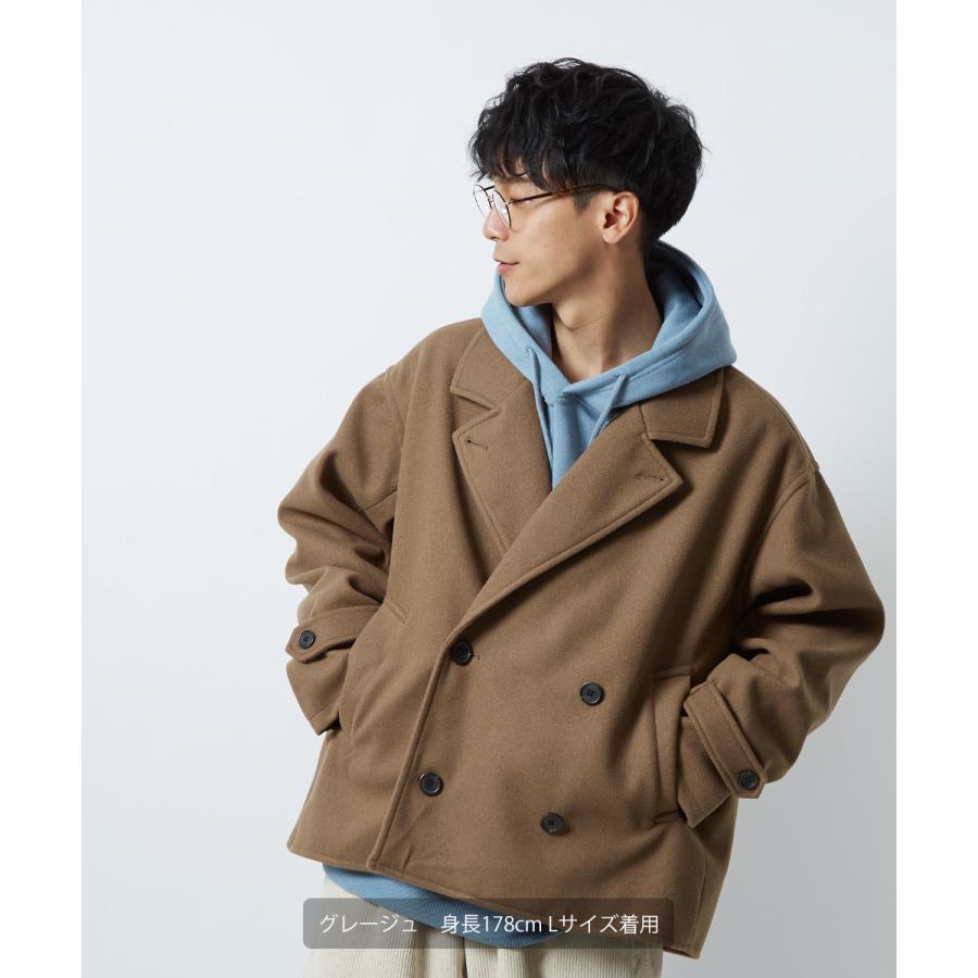 トレンチコート メンズ セットアップ可能 ウールタッチ ショート丈 Pコート 防寒 ゆったり 大きいサイズ 無地 くすみカラー ピーコート improves | improves | 14