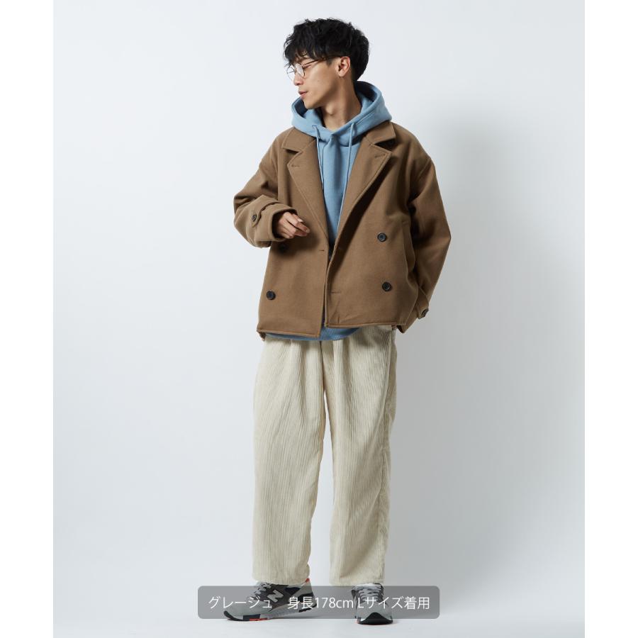 トレンチコート メンズ セットアップ可能 ウールタッチ ショート丈 Pコート 防寒 ゆったり 大きいサイズ 無地 くすみカラー ピーコート improves | improves | 15