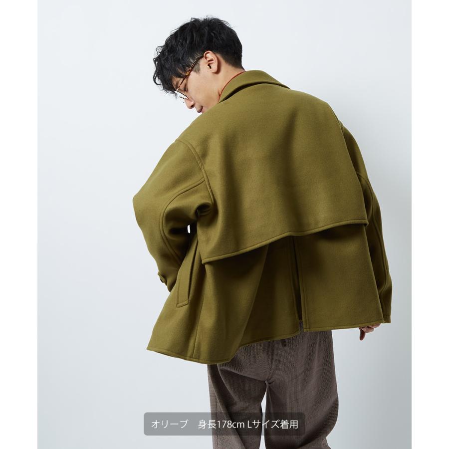 トレンチコート メンズ セットアップ可能 ウールタッチ ショート丈 Pコート 防寒 ゆったり 大きいサイズ 無地 くすみカラー ピーコート improves | improves | 03