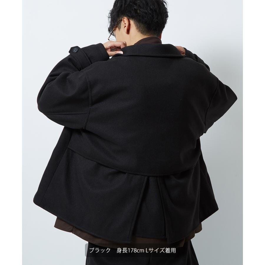 トレンチコート メンズ セットアップ可能 ウールタッチ ショート丈 Pコート 防寒 ゆったり 大きいサイズ 無地 くすみカラー ピーコート improves | improves | 09