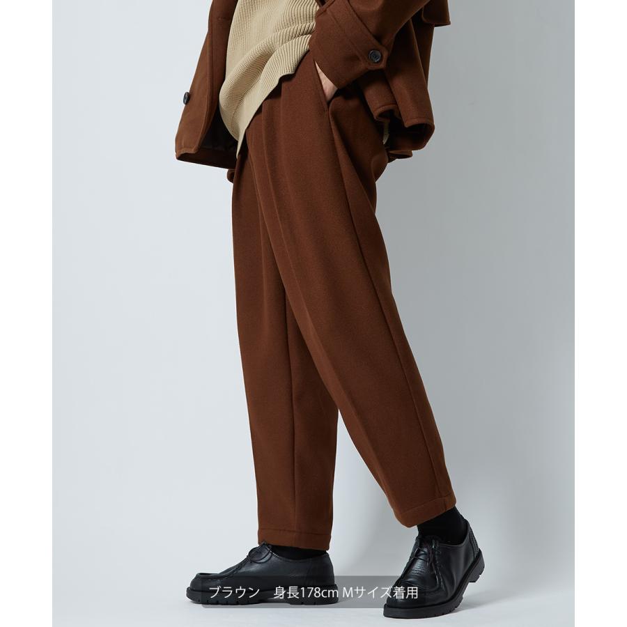 テーパードパンツ メンズ ウールタッチ アンクルパンツ 防寒 セットアップ可能 ウエストゴム くすみカラー 無地 黒 青 緑 アンクル丈 イージーパンツ improves | improves | 12