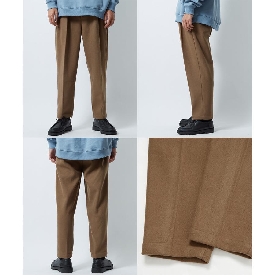 テーパードパンツ メンズ ウールタッチ アンクルパンツ 防寒 セットアップ可能 ウエストゴム くすみカラー 無地 黒 青 緑 アンクル丈 イージーパンツ improves | improves | 16