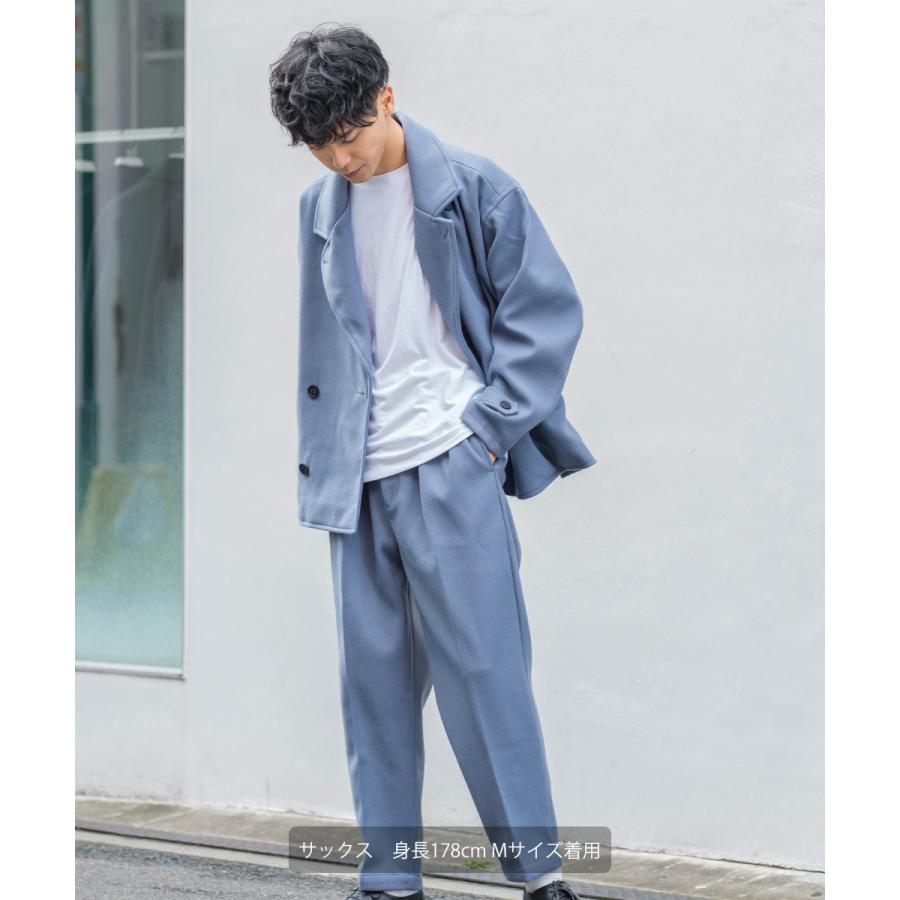 テーパードパンツ メンズ ウールタッチ アンクルパンツ 防寒 セットアップ可能 ウエストゴム くすみカラー 無地 黒 青 緑 アンクル丈 イージーパンツ improves | improves | 04