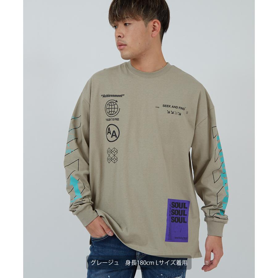メンズ ロンT 肩落ち グラフィック 大きめ クルーネック N00240 improves ビッグTシャツ メンズ 長袖 クルーネック 厚手