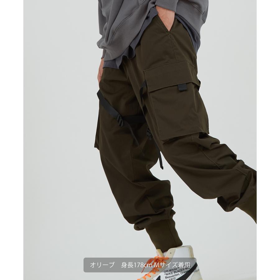 カーゴパンツ メンズ ウエストゴム 大きいサイズ ビッグシルエット オーバーサイズ 無地 黒 緑 リブパンツ ジョガーパンツ ミリタリー improves | improves | 01