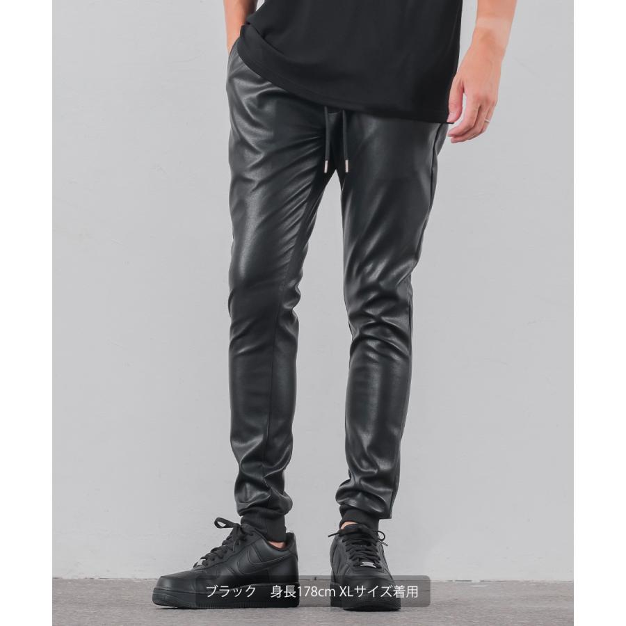 ジョガーパンツ メンズ フェイクレザーパンツ スキニーパンツ テーパードパンツ メンズスリム 細身 テーパードパンツ イージーパンツ | improves | 01