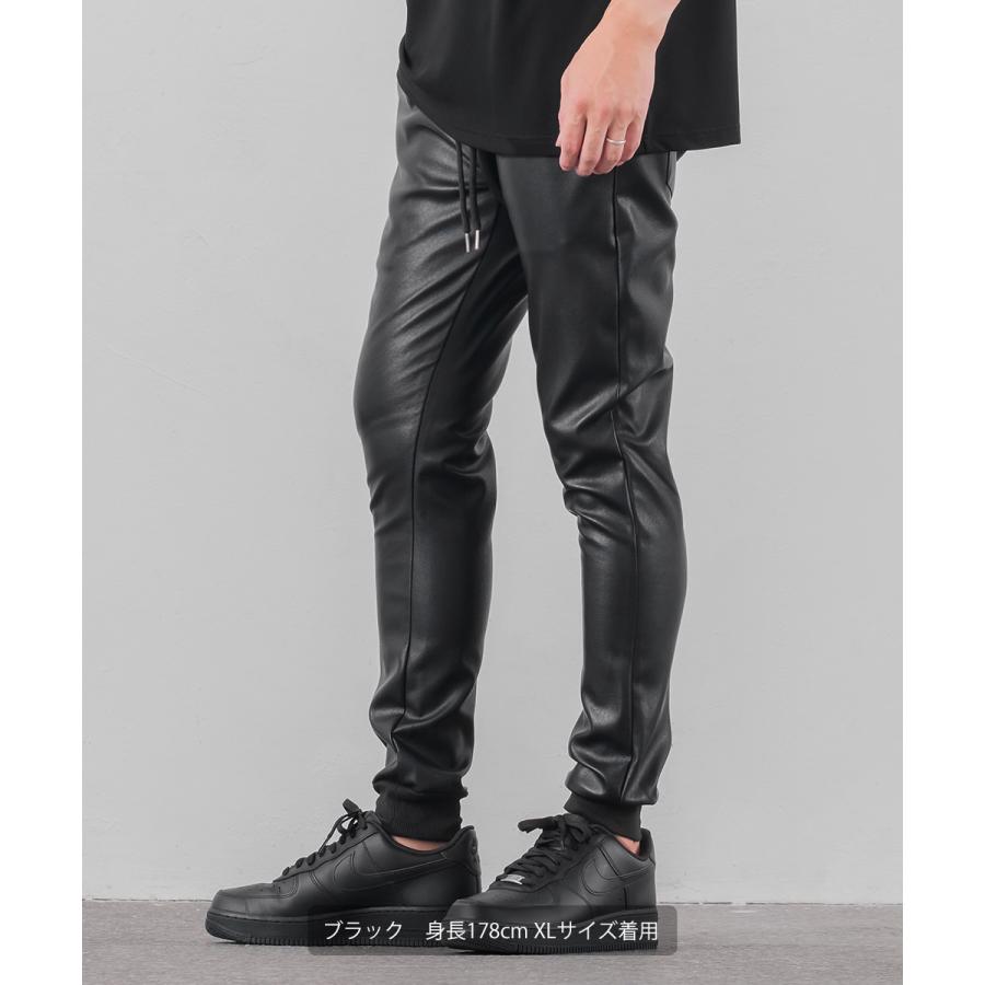 ジョガーパンツ メンズ フェイクレザーパンツ スキニーパンツ テーパードパンツ メンズスリム 細身 テーパードパンツ イージーパンツ | improves | 02