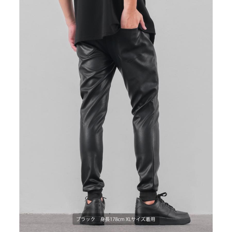 ジョガーパンツ メンズ フェイクレザーパンツ スキニーパンツ テーパードパンツ メンズスリム 細身 テーパードパンツ イージーパンツ | improves | 03