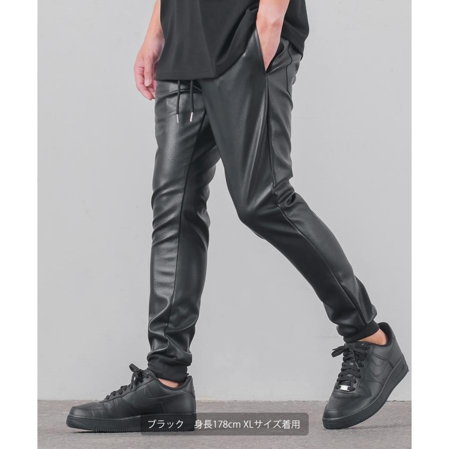 ジョガーパンツ メンズ フェイクレザーパンツ スキニーパンツ テーパードパンツ メンズスリム 細身 テーパードパンツ イージーパンツ | improves | 04