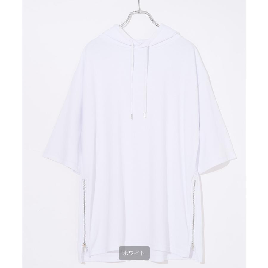 tシャツ Tシャツ ユニセックス 無地 半袖Tシャツ パーカー ロング丈Tシャツ TEE ビッグシルエット トップス オーバーサイズ サイドジップ | improves | 01