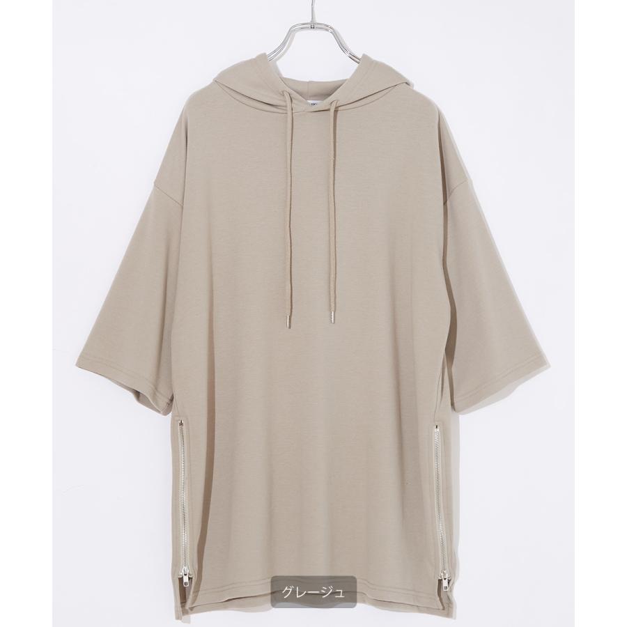 tシャツ Tシャツ ユニセックス 無地 半袖Tシャツ パーカー ロング丈Tシャツ TEE ビッグシルエット トップス オーバーサイズ サイドジップ | improves | 02