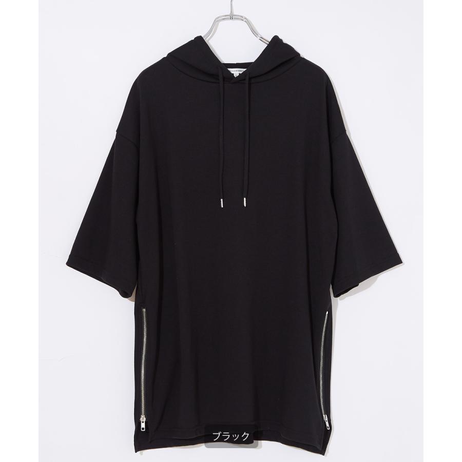 tシャツ Tシャツ ユニセックス 無地 半袖Tシャツ パーカー ロング丈Tシャツ TEE ビッグシルエット トップス オーバーサイズ サイドジップ | improves | 03