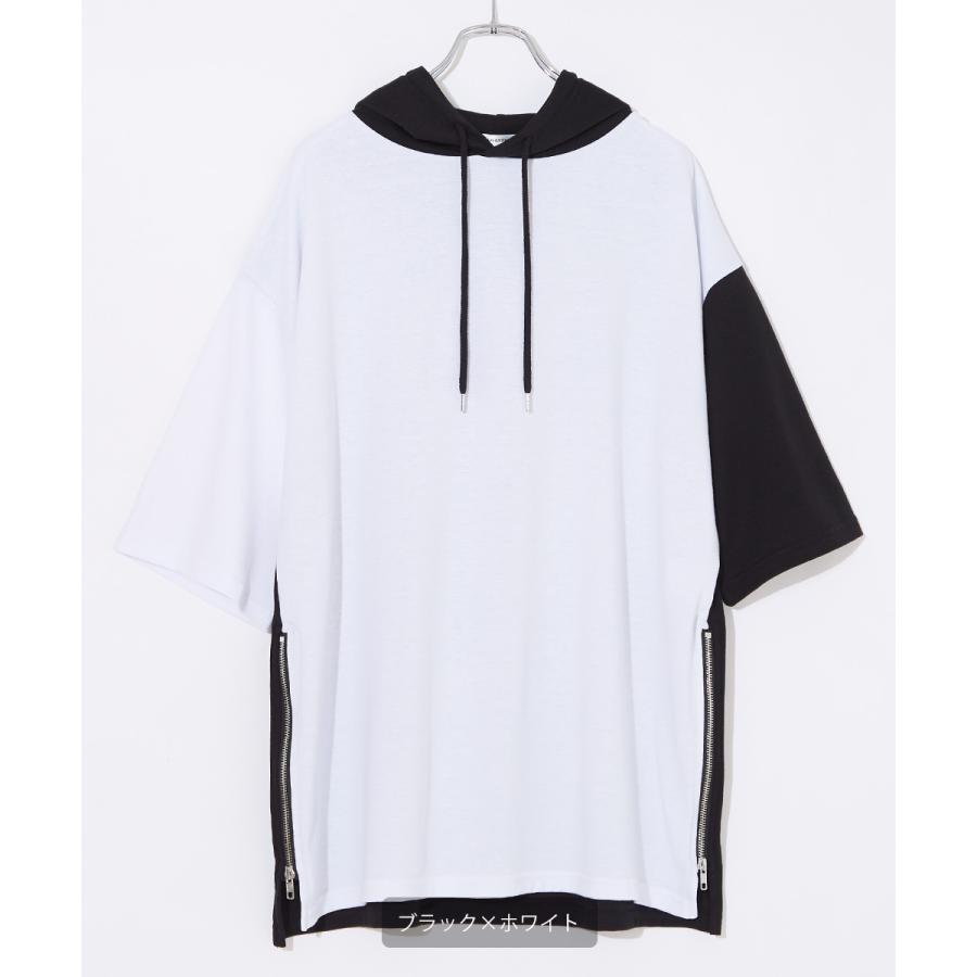 tシャツ Tシャツ ユニセックス 無地 半袖Tシャツ パーカー ロング丈Tシャツ TEE ビッグシルエット トップス オーバーサイズ サイドジップ | improves | 04