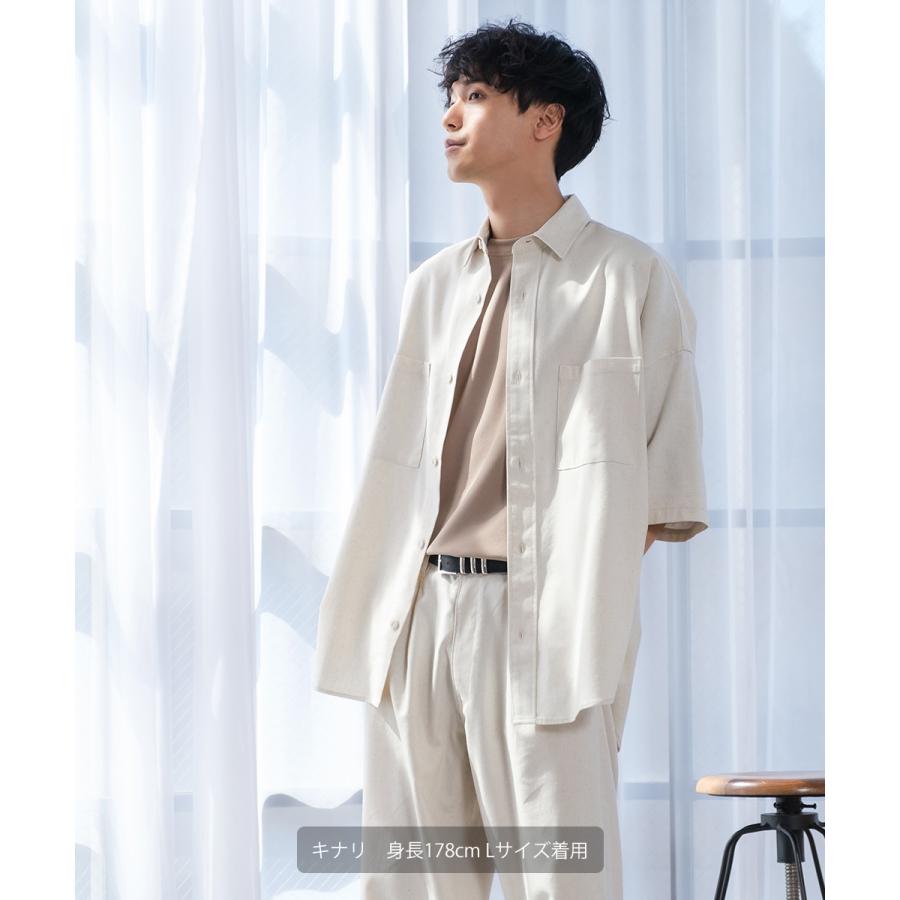 シャツ メンズ セットアップ対応 半袖シャツ ビッグシルエット トップス 麻 無地 | improves | 01