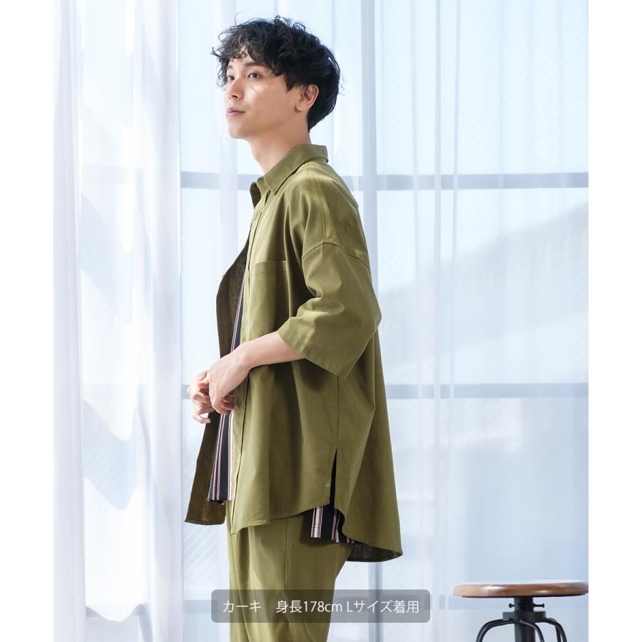 シャツ メンズ セットアップ対応 半袖シャツ ビッグシルエット トップス 麻 無地 | improves | 11