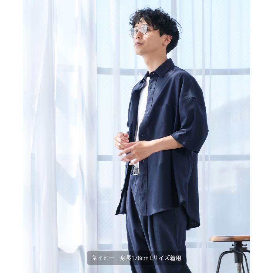 シャツ メンズ セットアップ対応 半袖シャツ ビッグシルエット トップス 麻 無地 | improves | 13