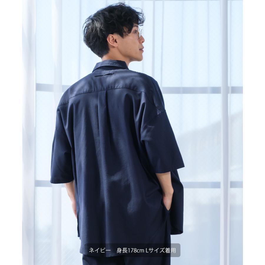 シャツ メンズ セットアップ対応 半袖シャツ ビッグシルエット トップス 麻 無地 | improves | 14