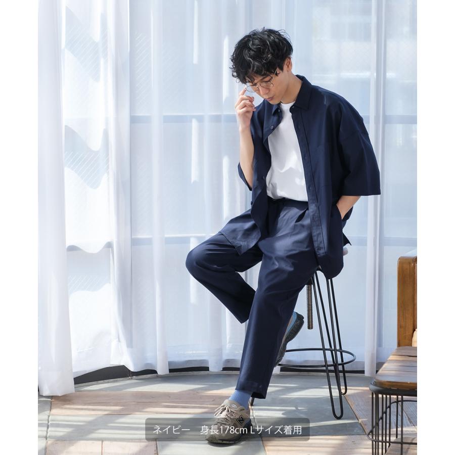 シャツ メンズ セットアップ対応 半袖シャツ ビッグシルエット トップス 麻 無地 | improves | 15