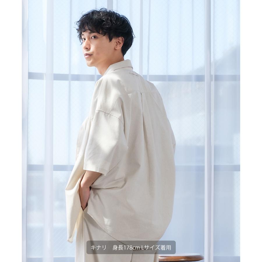 シャツ メンズ セットアップ対応 半袖シャツ ビッグシルエット トップス 麻 無地 | improves | 02