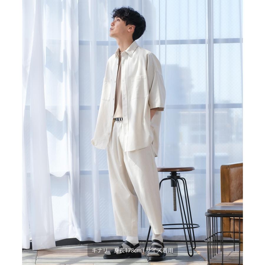 シャツ メンズ セットアップ対応 半袖シャツ ビッグシルエット トップス 麻 無地 | improves | 03