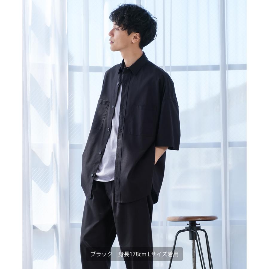 シャツ メンズ セットアップ対応 半袖シャツ ビッグシルエット トップス 麻 無地 | improves | 04