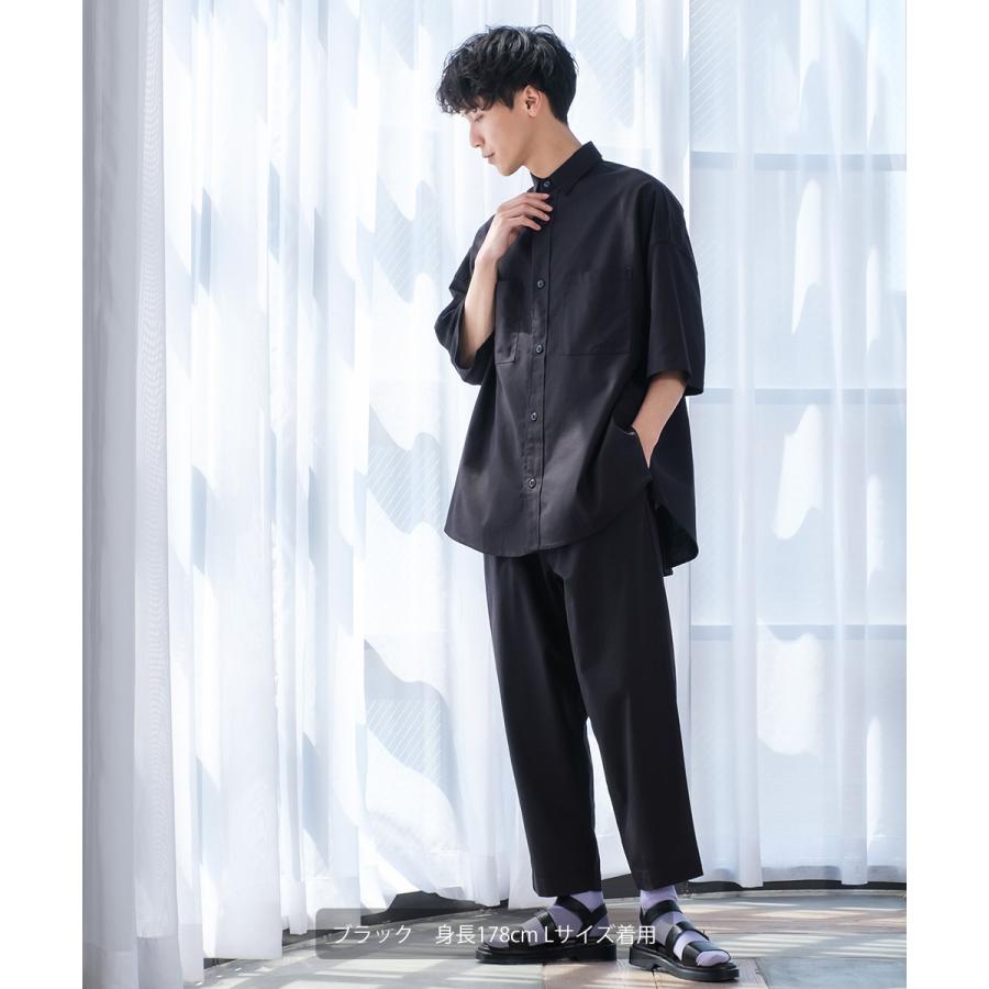 シャツ メンズ セットアップ対応 半袖シャツ ビッグシルエット トップス 麻 無地 | improves | 06